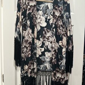 Floral Fringe Kimono Cardigan